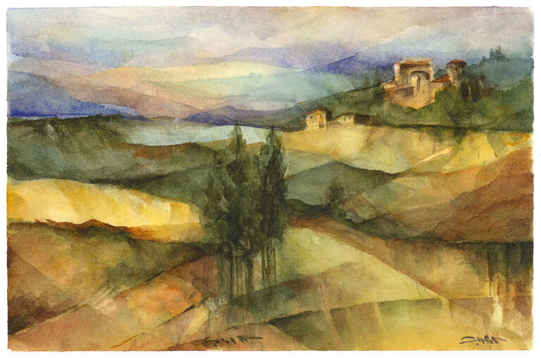 Colline San Gimignano #3: quadro acquerello colline San Gimignano di Mamdoh Badran