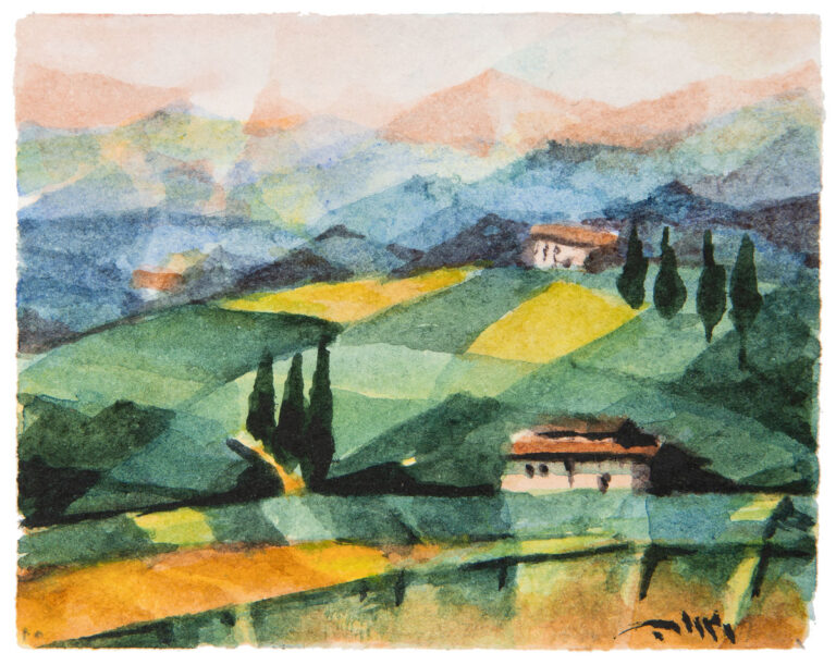 Colline #1: paesaggio acquerello colline toscane di Mamdoh Badran