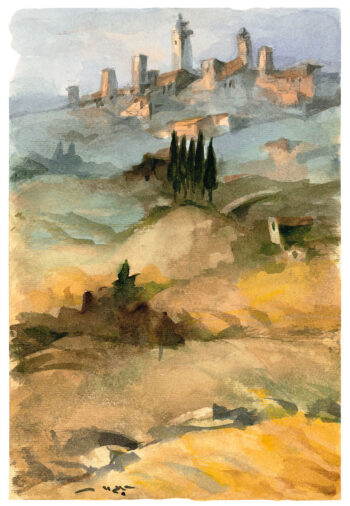 Paesaggio San Gimignano verticale #2 - Acquerelli - Mamdoh Badran