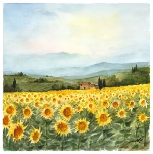 Paesaggio toscano con girasoli