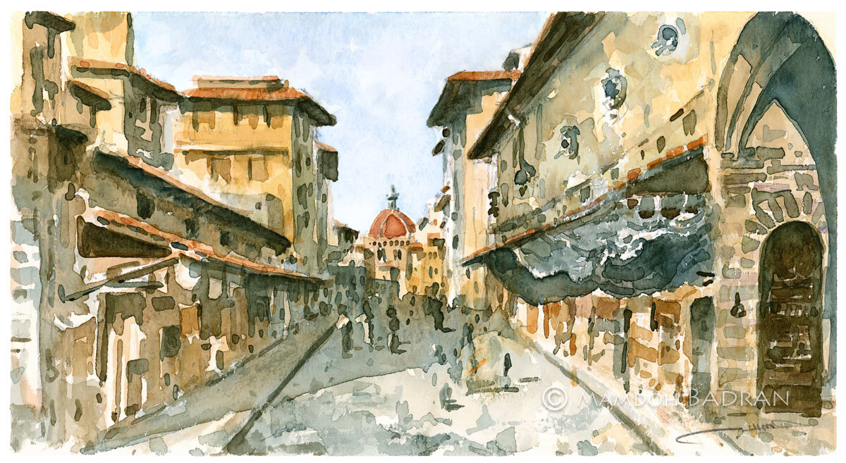 Ponte Vecchio Florence #1 - Watercolors - Mamdoh Badran