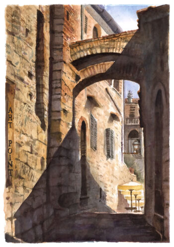 Via degli Innocenti San Gimignano #4 - Acquerelli - Mamdoh Badran