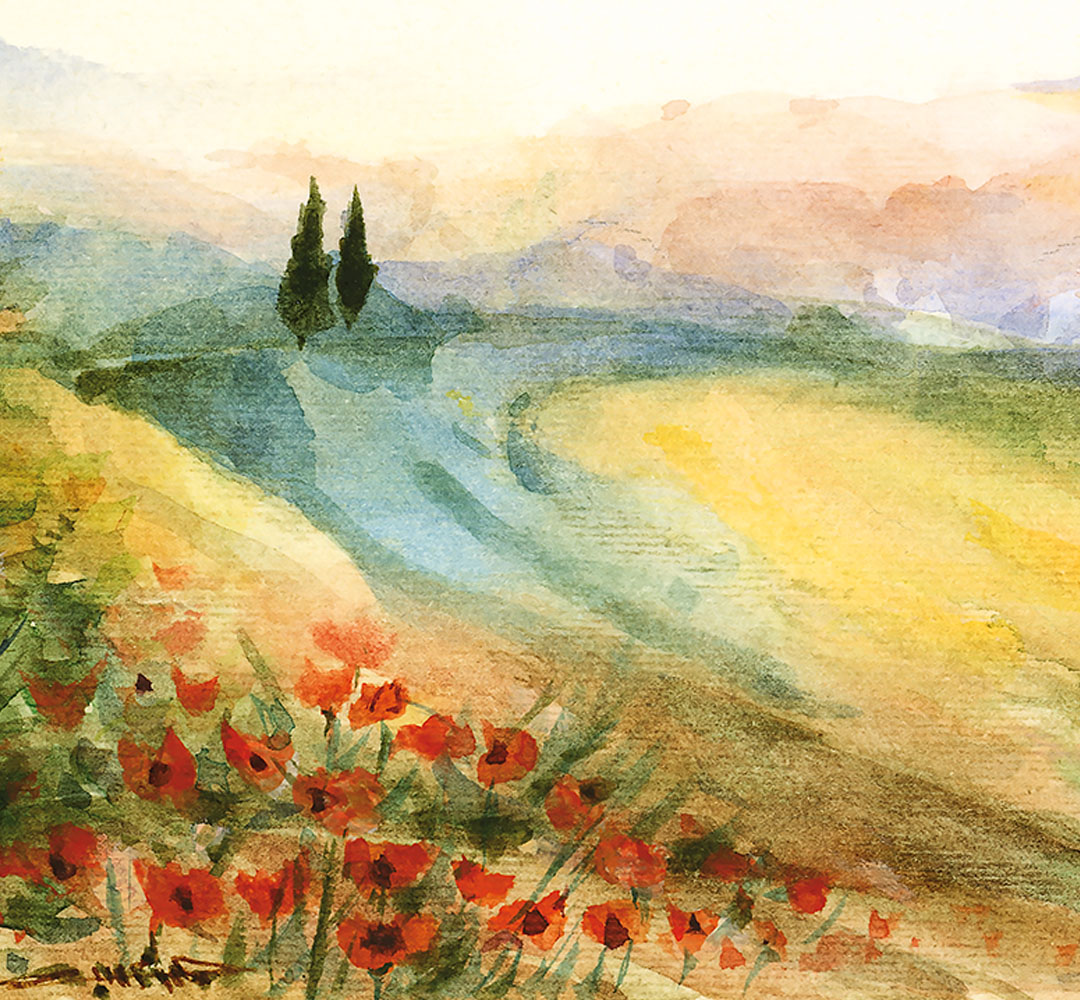 Acquerello Paesaggio Toscano Papaveri – Mobile